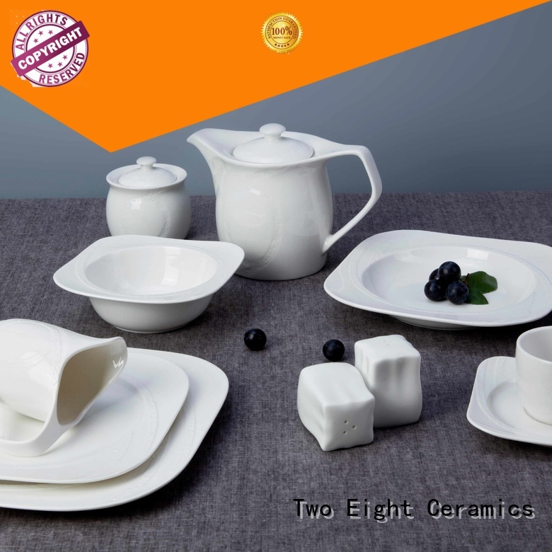 white porcelain tableware sample square embossed Warranty Two Eight