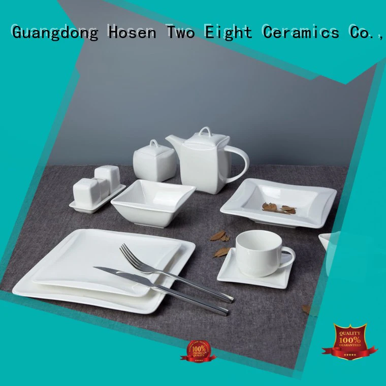 Two Eight square white dinnerware Vietnamese for dinner