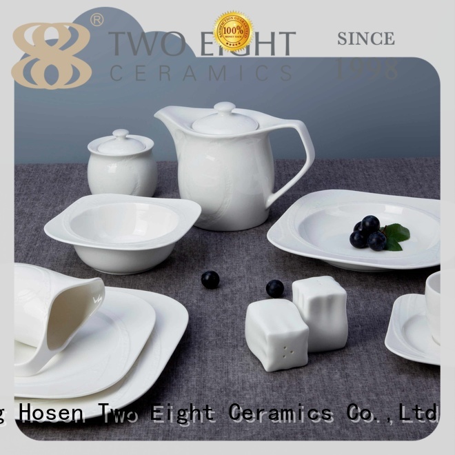 Two Eight rim white bone china dinnerware from China for bistro