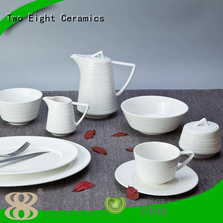 Wholesale embossed white porcelain tableware Two Eight Brand