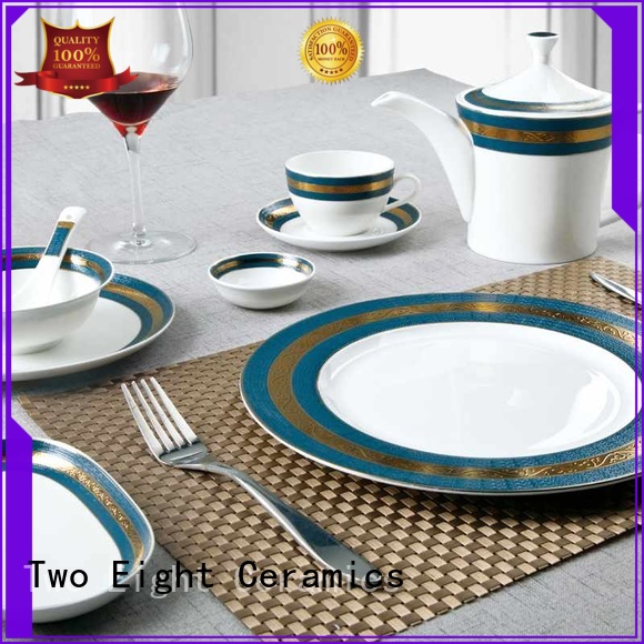 Two Eight elegant restaurant china dinnerware personalized for bistro