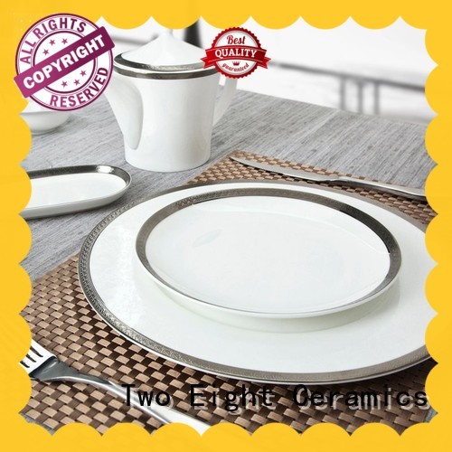Modern Style White Round Fine Bone china Dinnerware With Silver Grey Rim - TD03