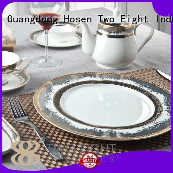 Quality Two Eight Brand fine white porcelain dinnerware flat navy