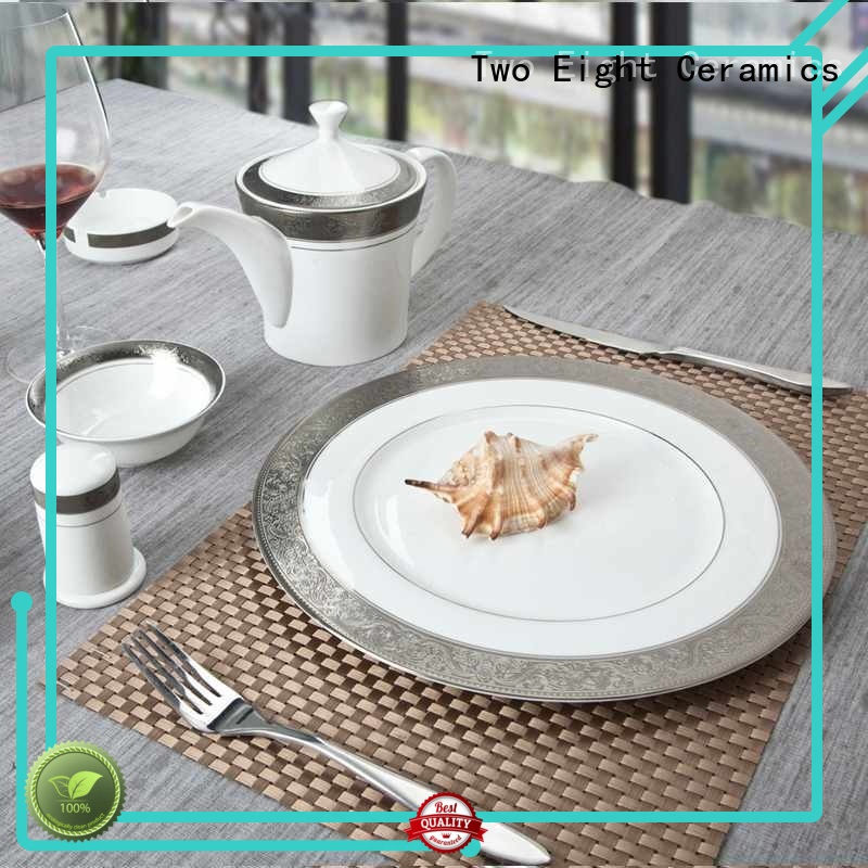 Two Eight round Fine china dinnerware set personalized for hotel