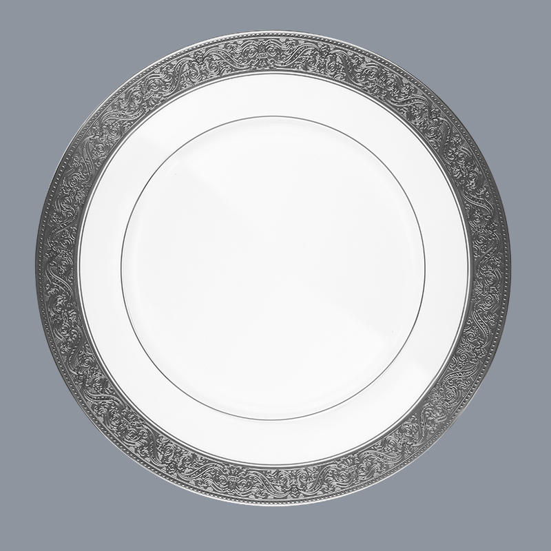 Contemporary Style White Round Fine china Dinnerware with Silver Grey Decal - TD01-2