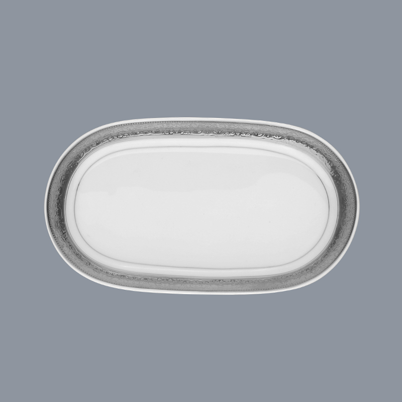 Contemporary Style White Round Fine china Dinnerware with Silver Grey Decal - TD01-5