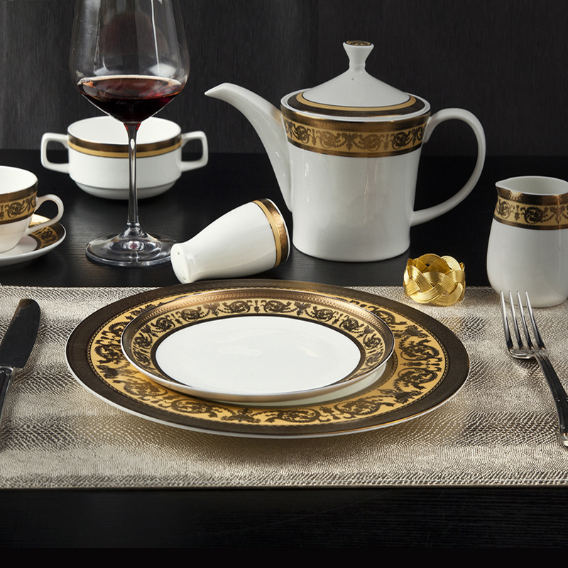 Classic Style Fine Porcelain Dinnerware with Embossed Decal - TD05