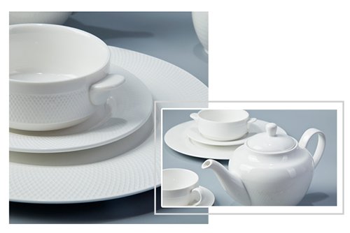 Two Eight smooth white china dinnerware sets Italian style for kitchen-1
