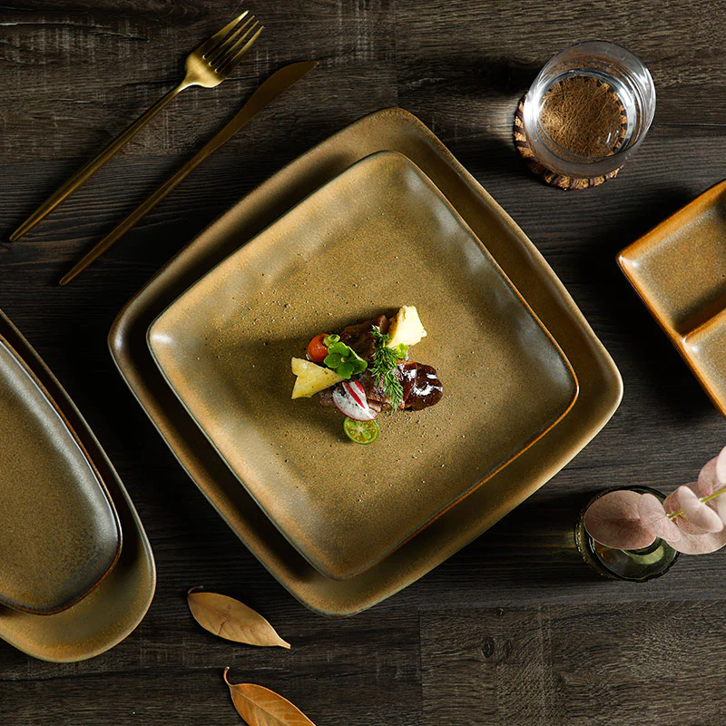 Terra Collection - 2022 New Design Matt  Khaki Unique Textured Porcelain Dinnerware Sets