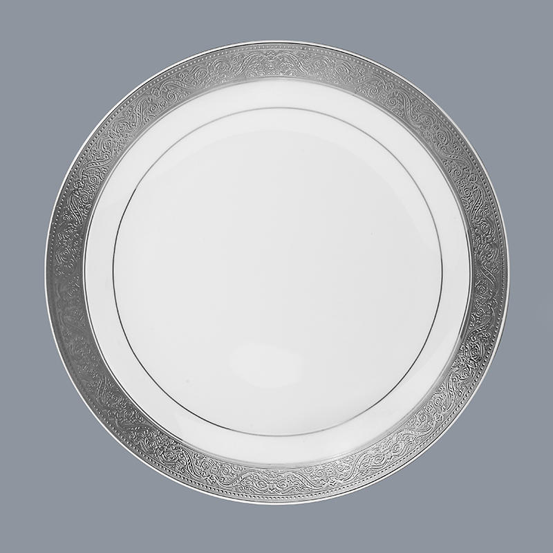 Contemporary Style White Round Fine china Dinnerware with Silver Grey Decal - TD01-3